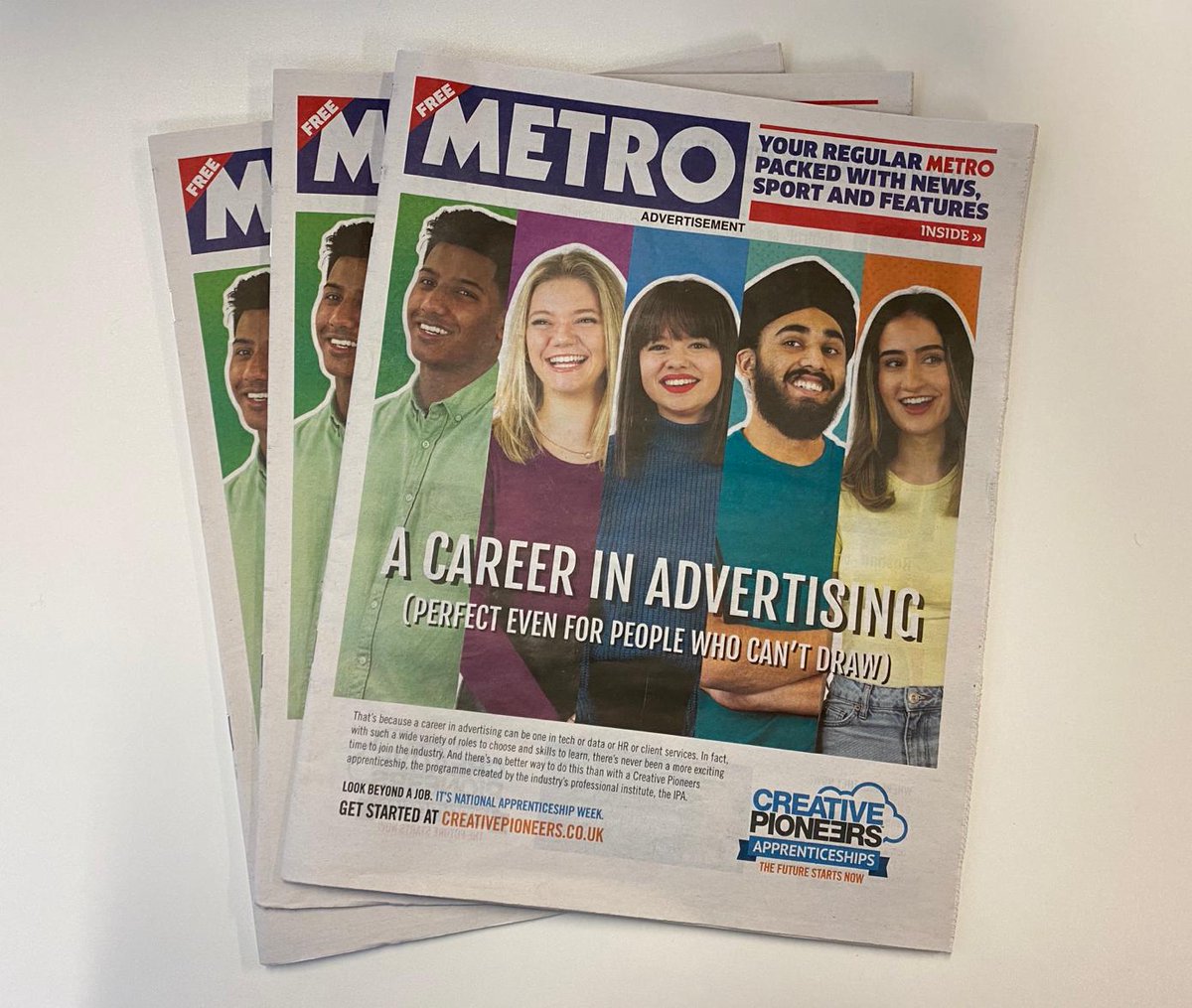 MediabrandsUK's tweet image. We were so excited to see one of our apprentices, Roshan Gujra, on the front cover of @MetroUK  this morning 🤩 We're extremely proud to be a part of the @The_IPA's  Creative Pioneers initiative ☺️ #NationalApprenticeshipWeek