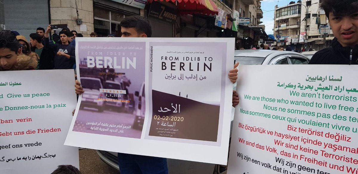 AlOmawi1's tweet photo. Having being killed by #Assad and #Russa, activists call out for demonstrations on the #Turkey borders with #Idib named: #FromIdlibToBerlin as there are no other choices for those hundreds of thousands fleeing daily with only their vehicles.

#EyesOnIdlib #FSG #IdlibUnderFire https://t.co/Jr2MNuSQUp