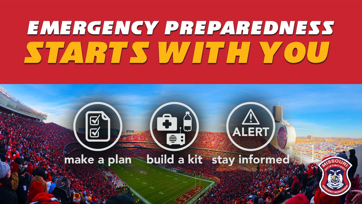 MoSEMA_'s tweet photo. The @Chiefs have been practicing &amp; prepping for the #SBLIV all season long. Preparedness off the field is just as important, especially during emergencies &amp; disasters. Are you ready? 📝 Make a Plan 🧰 Build a Kit ⚠️ Stay Informed 👨‍👩‍👧‍👦 Practice w/ your Family https://t.co/ESxysn7NOP