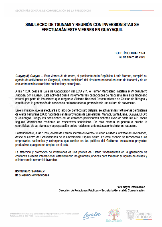 ComunicacionEc's tweet photo. #LoMásLeído | Simulacro Nacional de Tsunami y reunión con inversionistas se efectuarán este viernes en Guayaquil.

📰▶️ https://t.co/DUKzsBeNBq

#SimulacroTsunamiEc
#EcDestinoDeInversiones https://t.co/BpnXLUv5ib