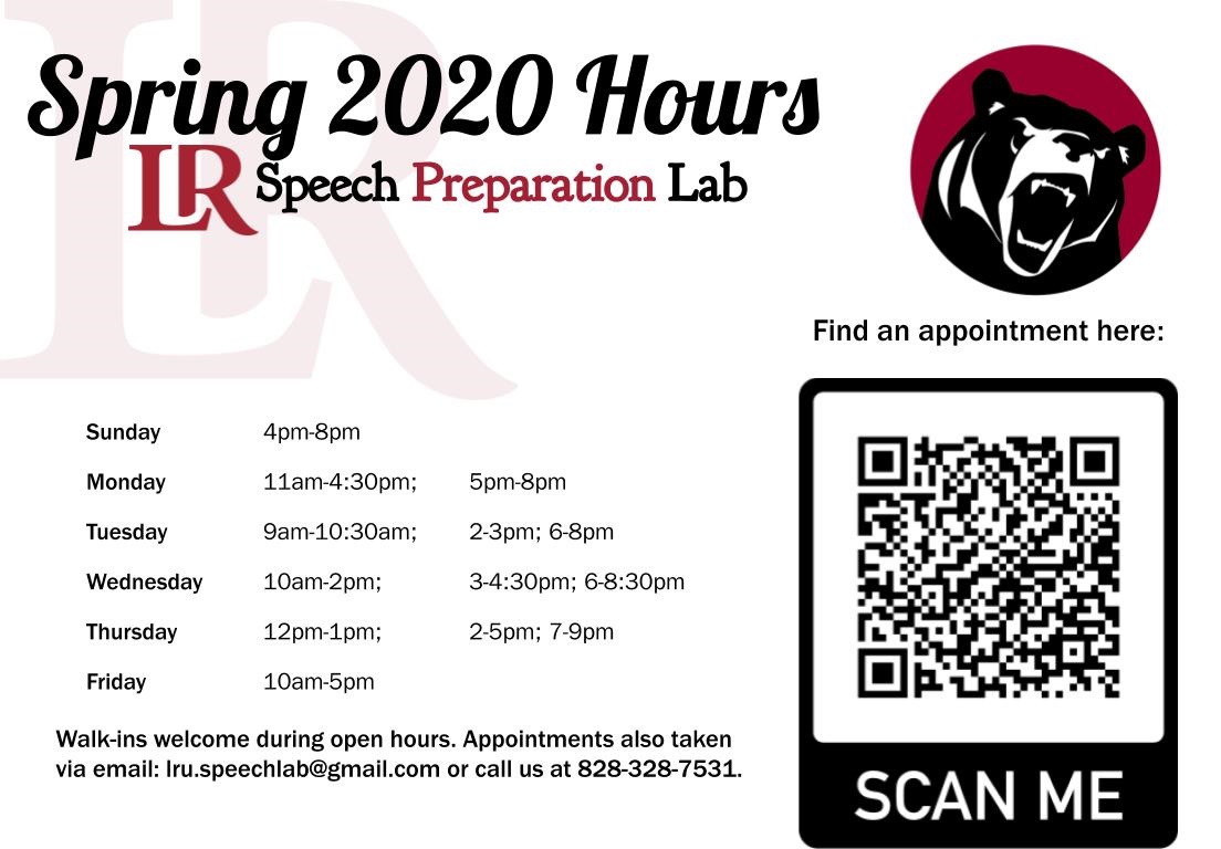 LRUSpeechLab's tweet image. The Speech Lab opens for the spring semester on Monday February 3! See our open hours below. Looking forward to working with you!