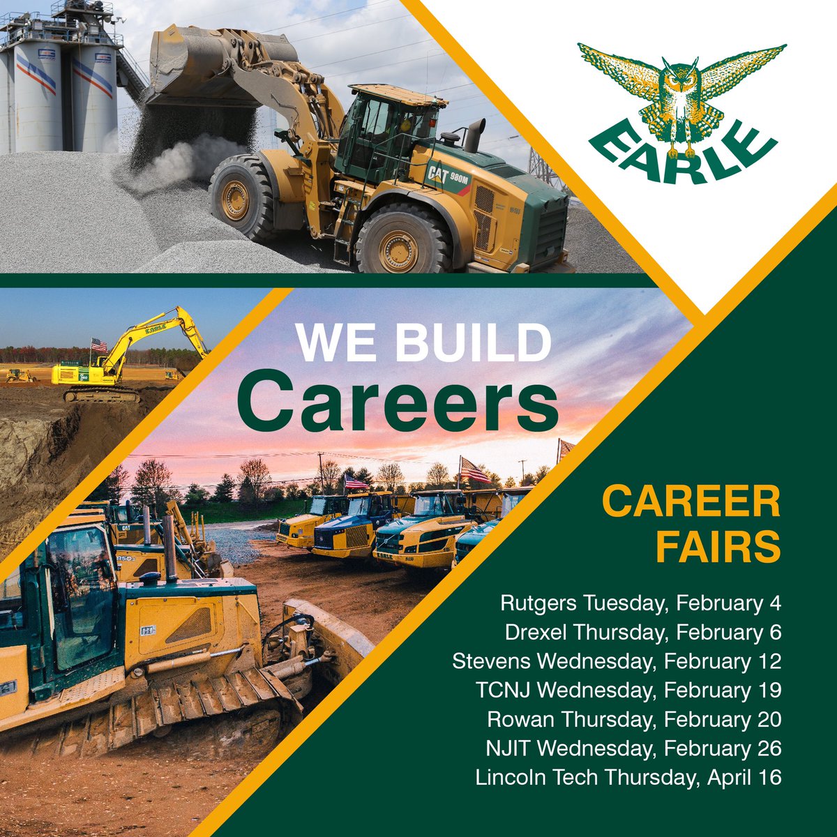 Join us at one of our upcoming career fairs to learn more about Earle and our opportunities. 
#Earle #WeAreEarle #EarlePride #BuiltonSafety #EarleExcellence #IBuildAmerica #NJJobs #EmployeeBenefits #Construction #CareersinConstruction #CareerFairs #JobOpportunity #WeBuildCareers