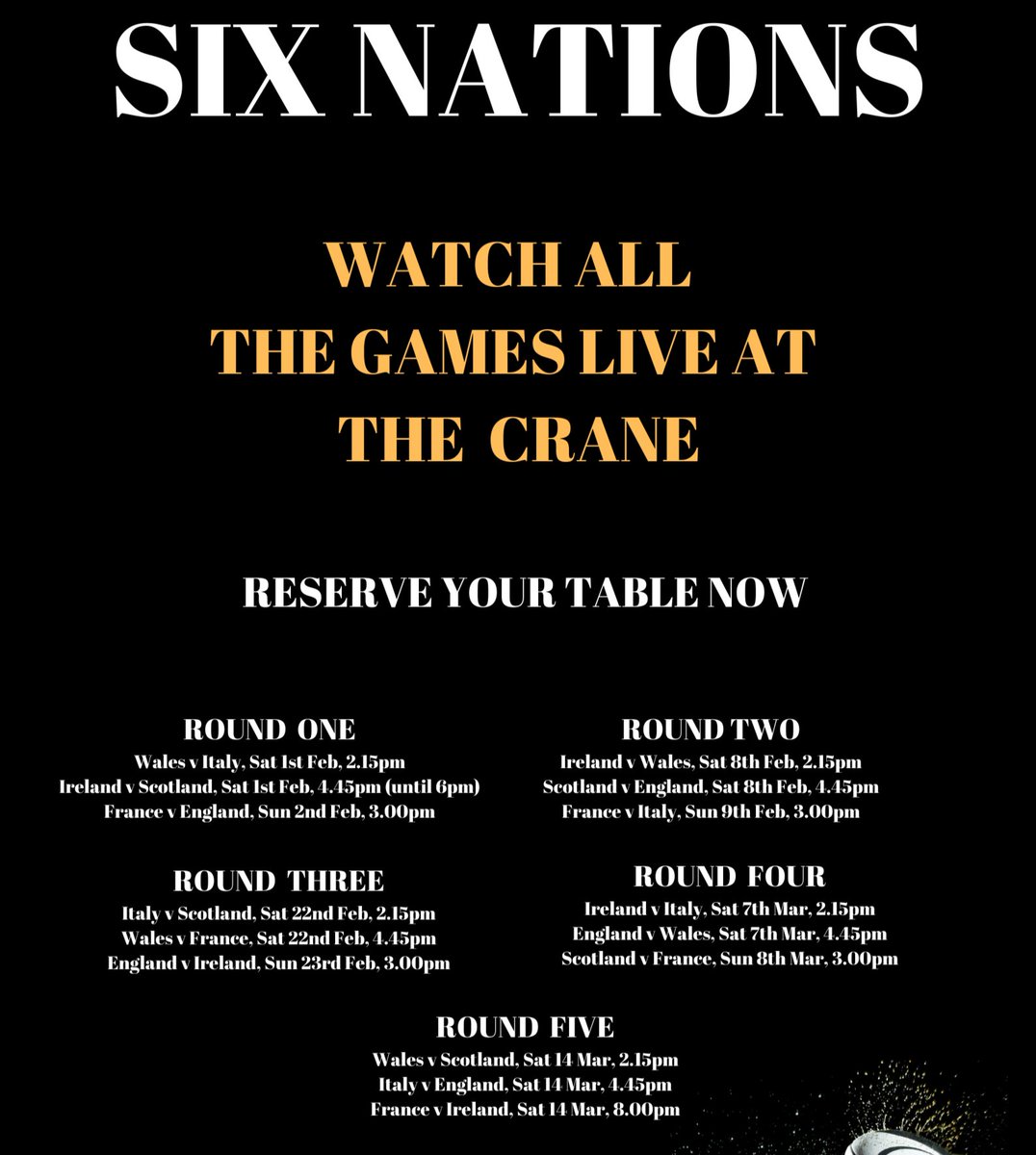 The Crane Wandsworth (@cranewandsworth) on Twitter photo Catch The Six Nations at The Crane. Reservations at info@thecranewandsworth.co.uk or 0203 302 2262 #sixnations2020 #6nations #sixnations #pub #livesport #Wandsworth <a href="/WandsworthTown/">Wandsworth Town BID</a> <a href="/wandsworthsw18/">Wandsworth SW18</a> <a href="/wandsmallbiz/">Wandsworth Small Biz</a> <a href="/RamPubs/">Ram Pubs</a> <a href="/RamQuarter/">RamQuarter</a> Catch The Six Nations at The Crane. Reservations at info@thecranewandsworth.co.uk or 0203 302 2262 #sixnations2020 #6nations #sixnations #pub #livesport #Wandsworth <a href="/WandsworthTown/">Wandsworth Town BID</a> <a href="/wandsworthsw18/">Wandsworth SW18</a> <a href="/wandsmallbiz/">Wandsworth Small Biz</a> <a href="/RamPubs/">Ram Pubs</a> <a href="/RamQuarter/">RamQuarter</a>