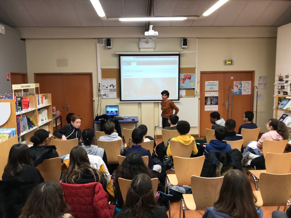 jmontane_AFP's tweet photo. Éducation et éducation aux médias au collège Anne Franck d’Antony : histoire  et métier d’une agence mondiale d’information, #AFP, le circuit de l’info, débusquer les infox, et rumeurs, outils d'éducation aux médias @YouCheckProject @WeVerify https://t.co/3wtruZyw0Z
