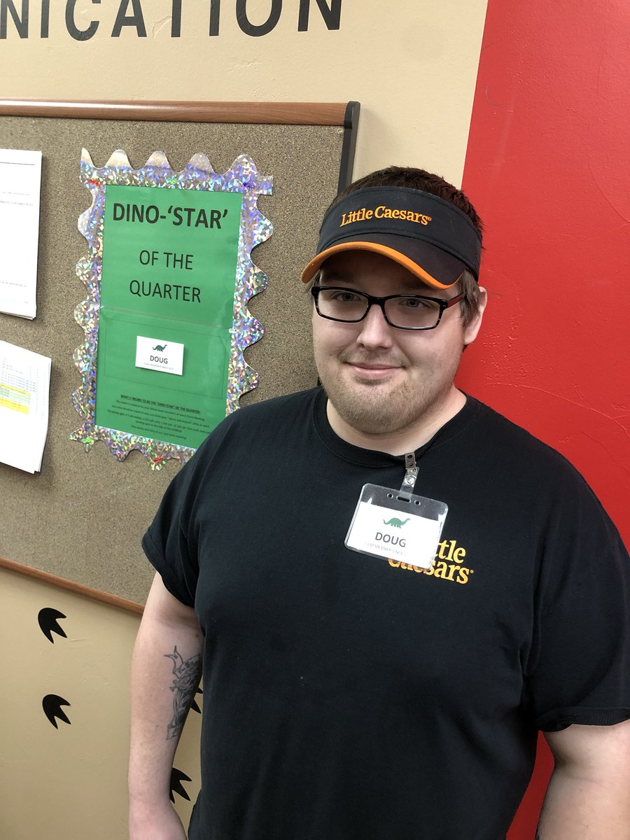 thedinostop's tweet photo. Meet Doug, our DINO STAR of the Quarter,  at our Abrams Little Caesars Express.  Doug’s team voted for him because of his commitment to excellent customer service and his commitment to being a team player! Congrats Doug! #localsinceforever #teamplayer #teamdinostop https://t.co/zHYjUH1Cz6