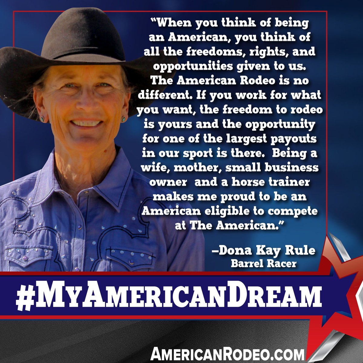 TheAmericanTR's tweet photo. #MyAmericanDream: Dona Kay Rule
#TheAmerican | #LifeChangingRodeo https://t.co/YCnGLiLYIY