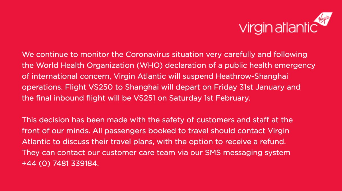 AirportWebcams's tweet photo. LIVE: Virgin Atlantic's final flight to China is en-route. Bookings are now unavailable until February 16th and will be reviewed nearer that date.
Track #VS250 to Shanghai (Boeing 787-9 G-VNEW): https://t.co/M7iw63fhlV @flightradar24
#CoronaVirus #Wuhan #WuhanOutbreak https://t.co/FnWAa4gtBt