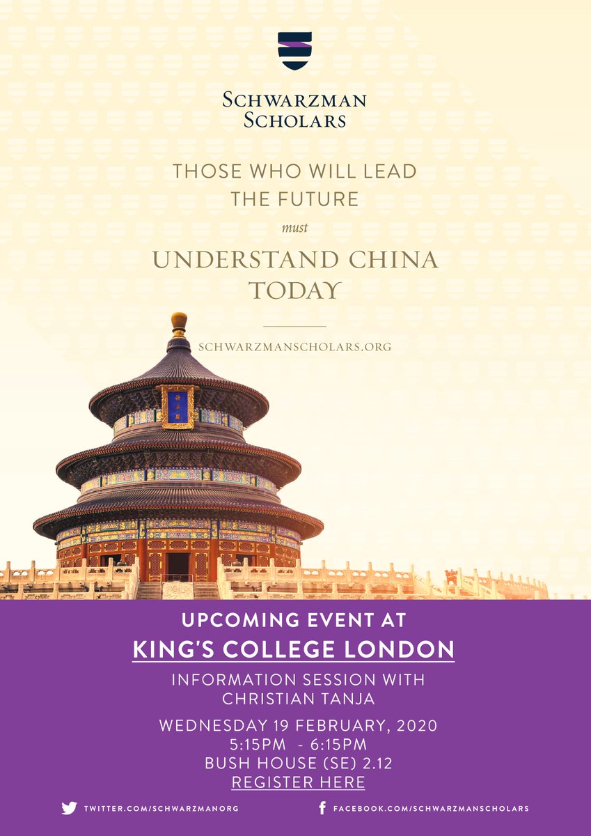 KingsCareers's tweet photo. The Schwarzman Scholars programme offers a fully-funded master’s degree in Global Leadership, in China 🌏
Want to know more? Come along to the information session (details below) 💭
Book your space here 👉 https://t.co/4XCCrTNgrF https://t.co/HHixQO5Kbm