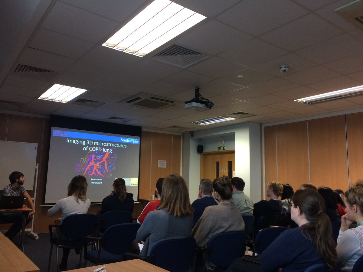 Strong turnout at SINS today! <a href="/UoS_Medicine/">Southampton Medicine</a>

Fascinating talks from 3 CES PhD students:
🧬Joe Bell on using sequencing data in fibrotic lung disease
👴Becky Holding on reversing ageing to improve regenerative medicine
🔬Mat Lawson on using 3D imaging in the COPD lung