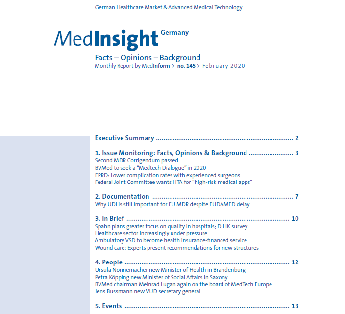 BVMed's tweet photo. We have published a new issue of #MedInsight Germany with news from the German #MedTech market.
Topics are e. g.
#MDR Corrigendum
#EPRD Implant Register
#GBA and #HTA for #DigitalHealth
#UDI and #Eudamed
Free trial copy: https://t.co/veVS5So4QV https://t.co/XZdsEf2xjE