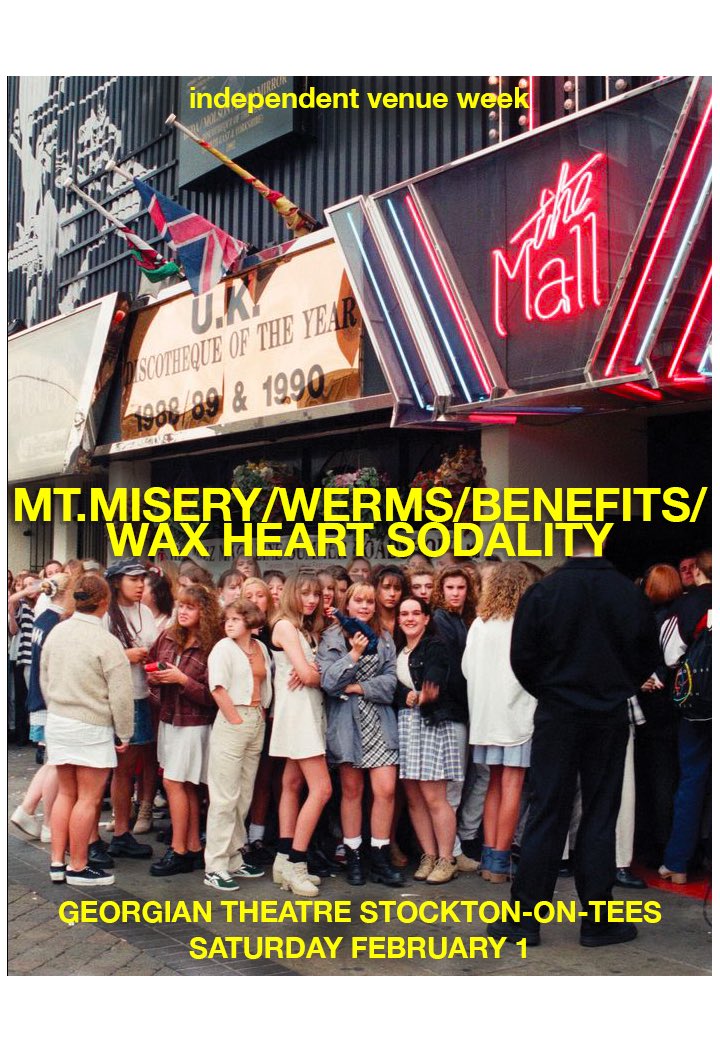 Stage times for SATURDAY @IVW_UK show at <a href="/georgian_stcktn/">The Georgian Theatre</a> :
2000 <a href="/itsWERMS/">WERMS</a> 
2050 <a href="/WaxHrtSodality/">Wax Heart Sodality</a> 
2140 <a href="/Benefitstheband/">Benefits</a> 
2230 @MiseryMt