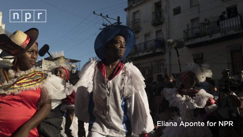 In the streets of Old Havana, Cuban dancers perform to a conga played by New Orleans musicians during a jazz festival.