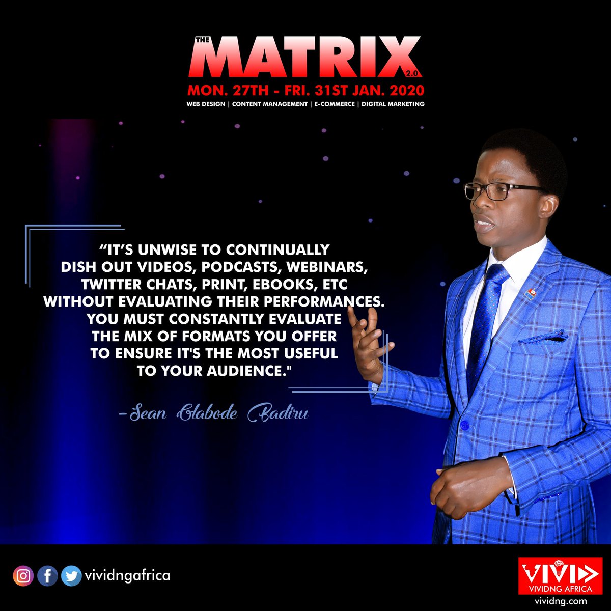 bodebadiru's tweet photo. #Matrix2.0
#businesssuccess, #smallbusiness, #businessstrategy, #contentmarketing, #contentmarketer, #contentstrategy, #marketingstrategy, #entrepreneur, #vividngafrica, #thematrixbyvividng https://t.co/zeGon53o4R
