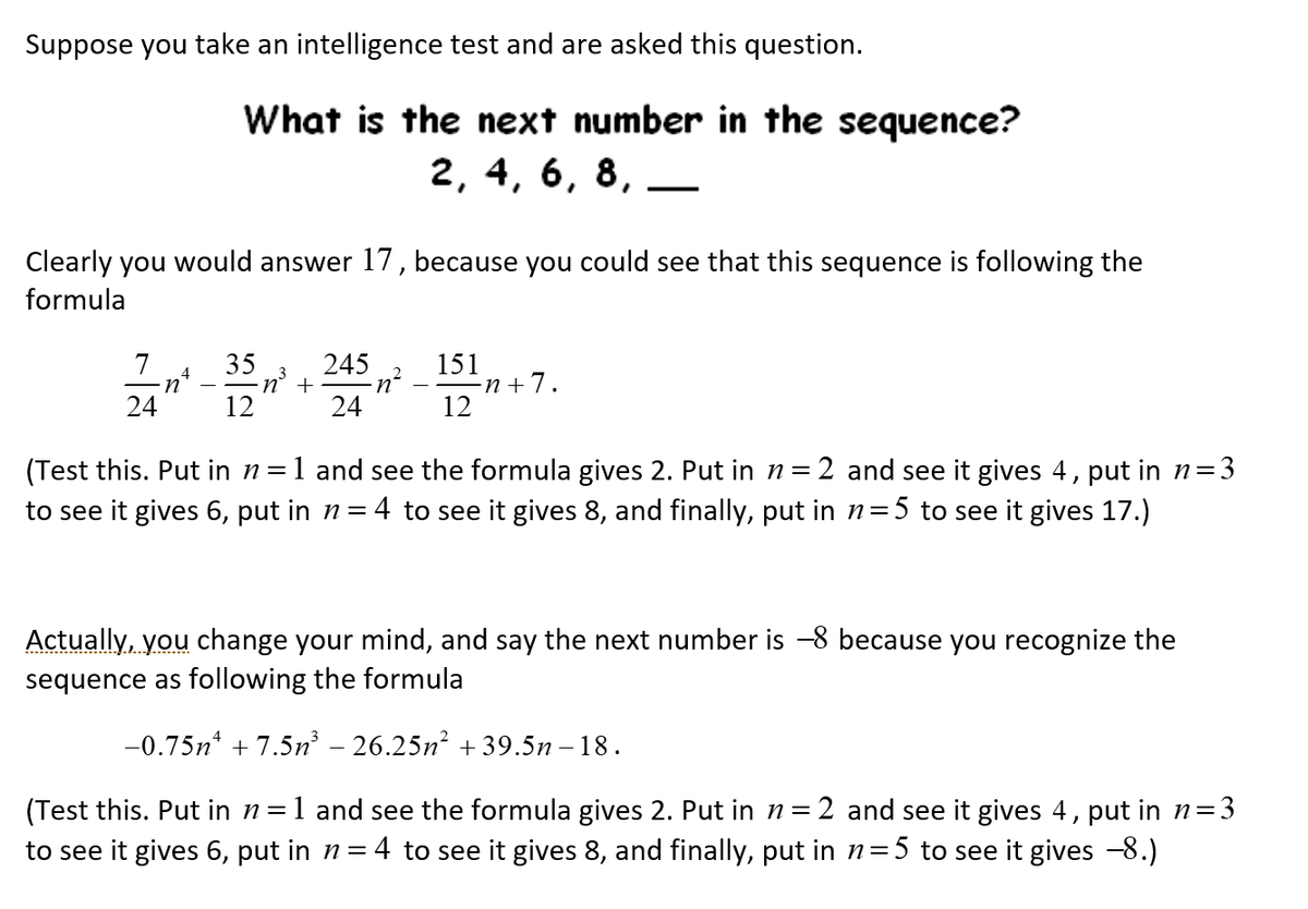 James Tanton على تويتر What S The Next Number In The Sequence 2 4 6 8 Write A Formula That Gives 2 For N 1 4 For N 2 6 For N 3 8 For