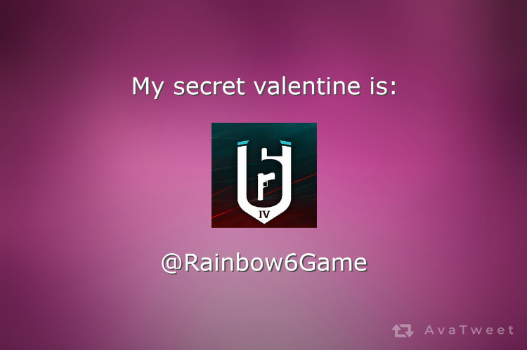 pwn3f's tweet photo. My secret valentine is @Rainbow6Game. Find your secret valentine at https://t.co/YOYDtmFkwh #AvaTweet #SecretValentine https://t.co/p7k9JOhXnY