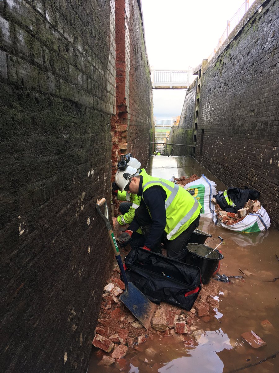 Connor one of Canal &amp; River Trust’s bricklayer apprentices. Working on one of the new lock ladder recesses at Foxton Locks