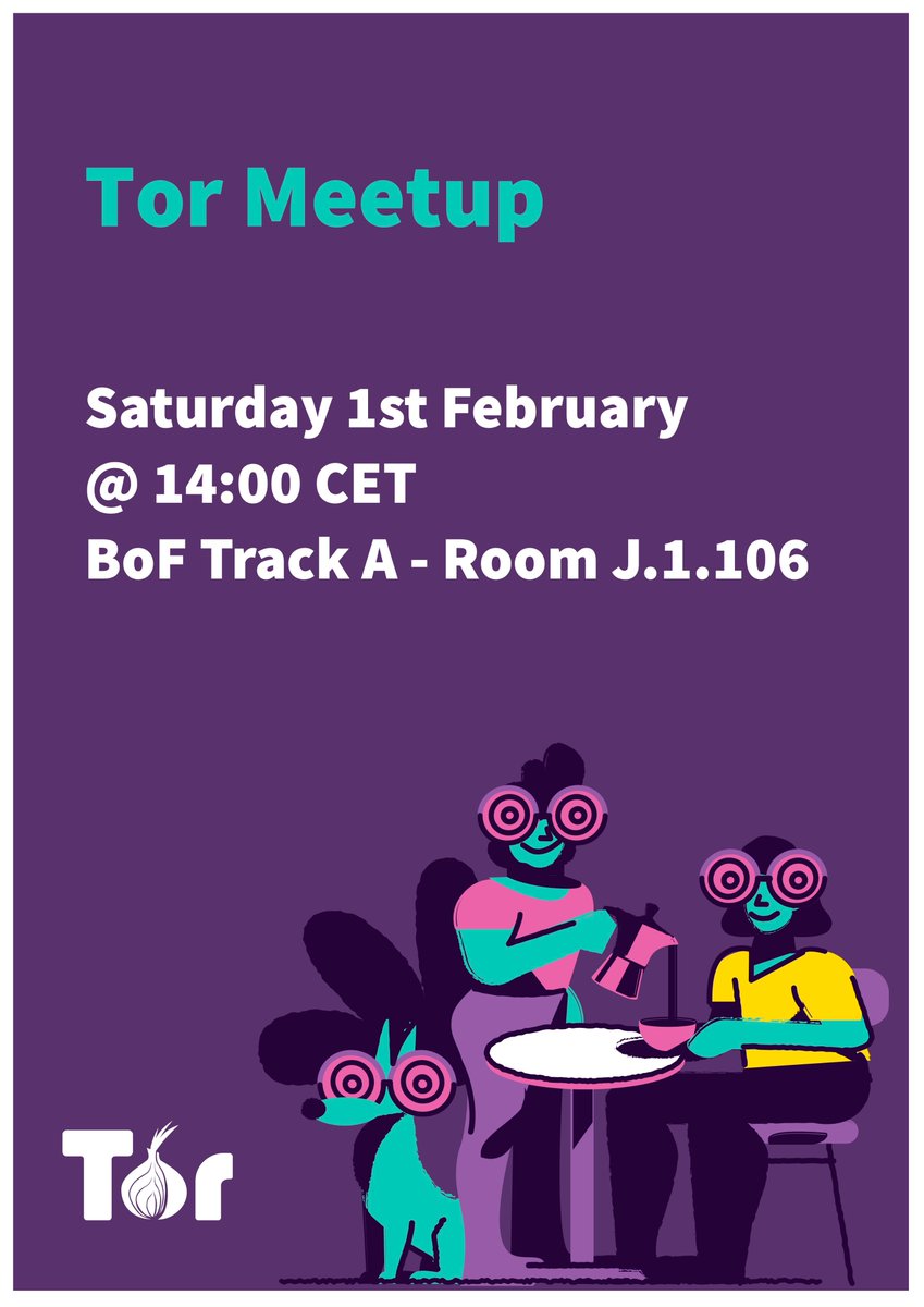 Tor Meetup

     Track: BOFs (Track A - in J.1.106)
     Room: J.1.106
     Day: Saturday
     Start: 14:00
     End: 15:00
