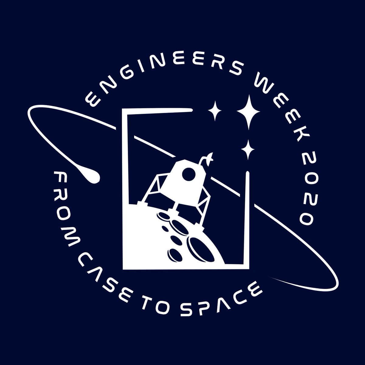 Logo for EWeek 2020 "From Case to Space" with lunar module.