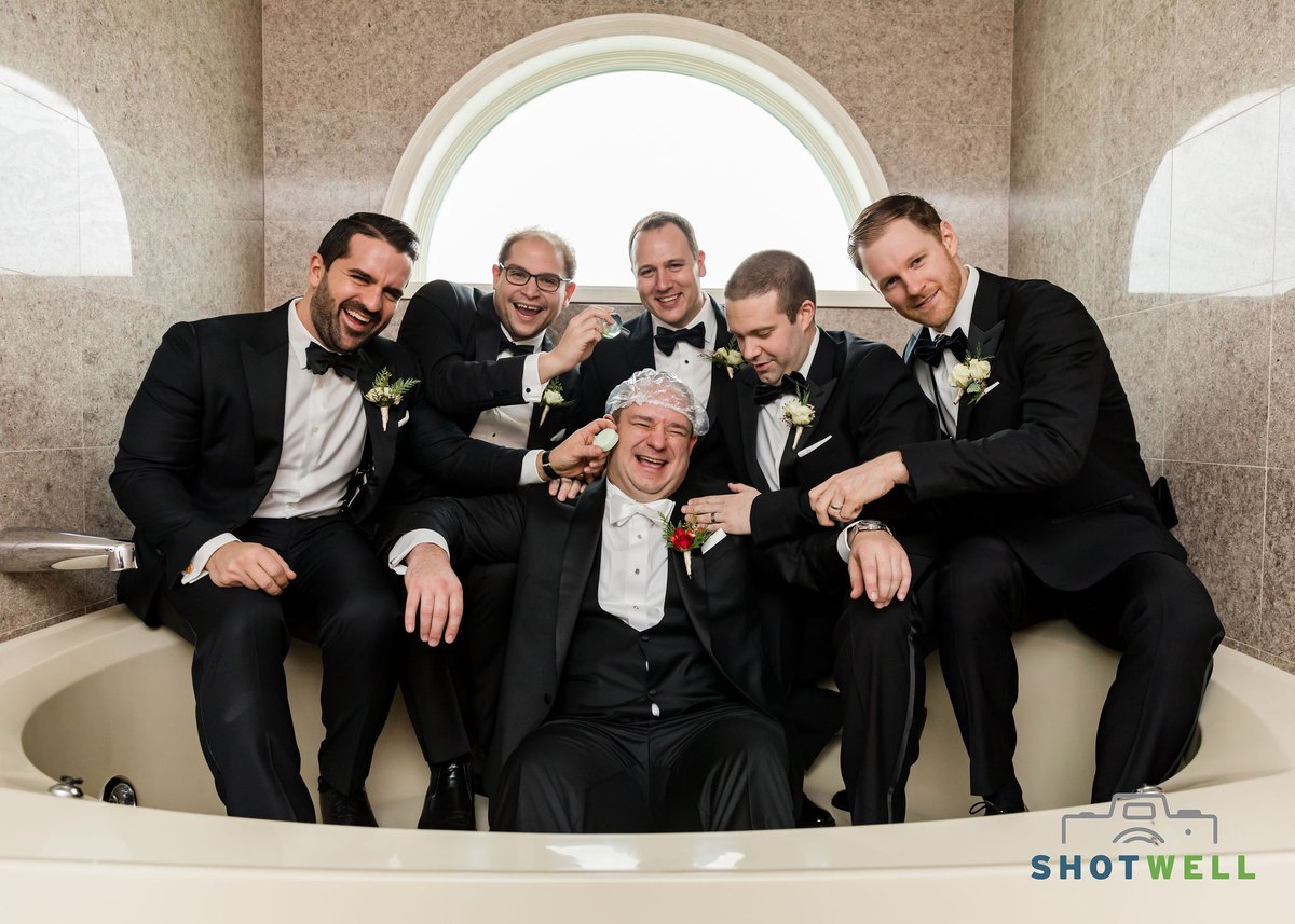 Boys will be boys. The groom and the groomsmen caught goofing around before the ceremony. 👀😆

#boyswillbeboys #fridayfun #groom #groomsmen #wedding #weddingday #weddingphoto #weddingphotographer #weddingphotography #njwedding #springlakenj #shotwell #shotwellproductions