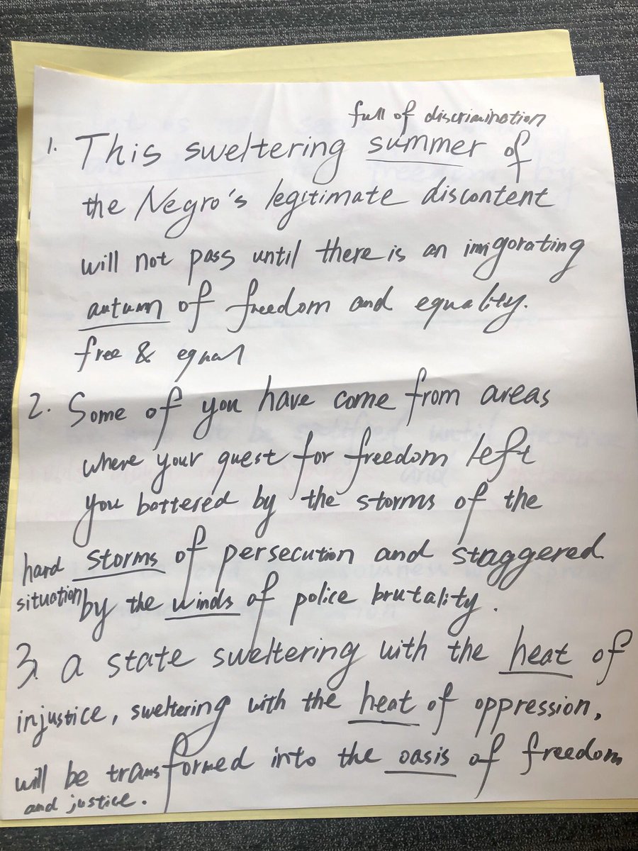 KellyMTracy's tweet photo. Very proud of my #esl students’ work interpreting metaphors in “I Have a Dream”! @JHUCarey https://t.co/Jb7FdGMDlZ