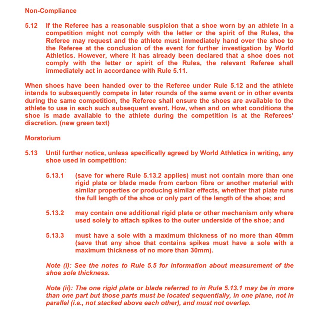 World Athletics has issued its new rules for shoe technology. Now limiting things to a stack height of 40mm (Next% legal, AlphaFlys not). Shoe must be on the market for 4 months to the public. Limit of 1 rigid plate in each shoe. No protos. 👟