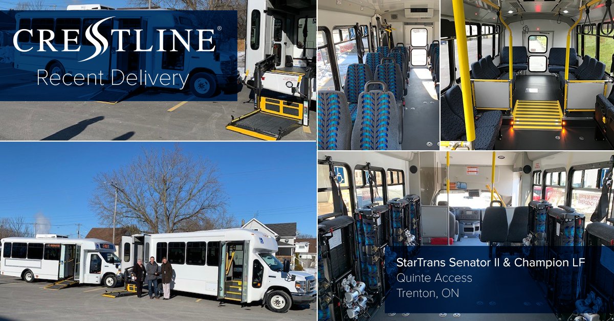 CrestlineCoach's tweet photo. #TeamCrestline Danny S. has been busy making deliveries this month. Yesterday Kim P. & Shelly A. from Quinte Access were on hand to receive their Champion Low-Floor & StarTrans Senator II buses, each equipped for wheelchair passengers. Congratulations! #Transit #busdealer https://t.co/lKvzmqL4L7