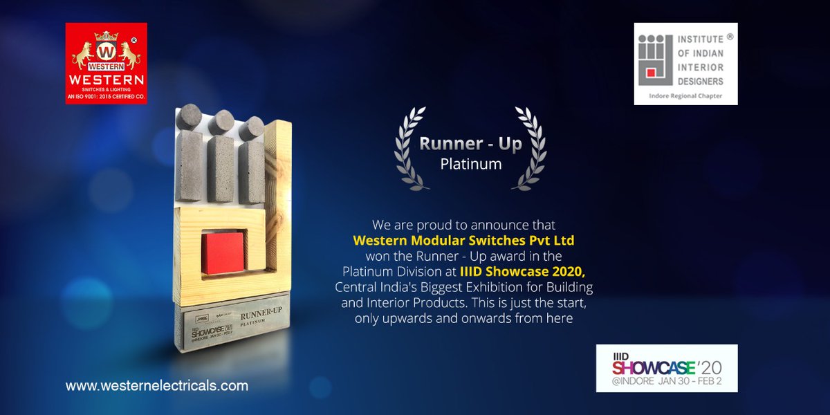 WesternEleInfo's tweet photo. Runner-up in the Platinum Division at IIID Showcase 2020.😍 Western Modular in its endeavor is proud to have won such a prestigious award. The beginning of the decade and many more awards to come.
.
.

#WesternModular #IIIDShowcase #Indore #Switches #Modular https://t.co/8ibD3QyQdu