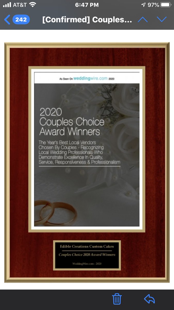 EdbCreations's tweet image. Edible creations receives award for outstanding and commitment in the wedding industry