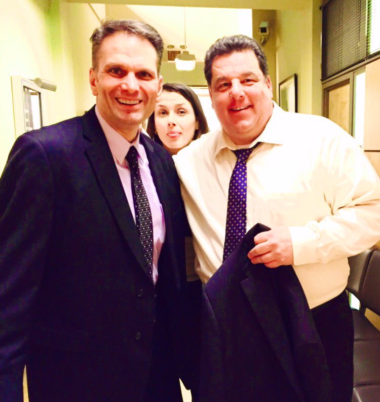 TommyBayiokos's tweet photo. Smacking new @BlueBloods_CBS episode tonight, - photo with BB & Soprano star @StevenSchirripa & famed photo bomb with @bridgetmoynahan ...Tune in! #GormleyStandIn #PlayGloria #FrankReagansFinest #NYPD https://t.co/hHXpu0PjLI
