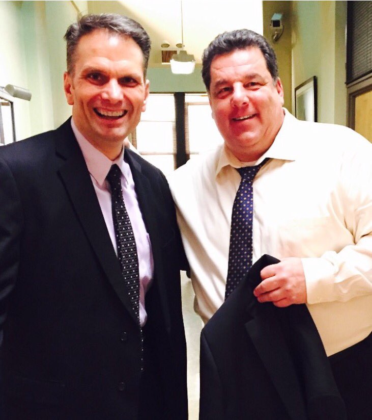 TommyBayiokos's tweet photo. Smacking new @BlueBloods_CBS episode tonight, - photo with BB & Soprano star @StevenSchirripa & famed photo bomb with @bridgetmoynahan ...Tune in! #GormleyStandIn #PlayGloria #FrankReagansFinest #NYPD https://t.co/hHXpu0PjLI