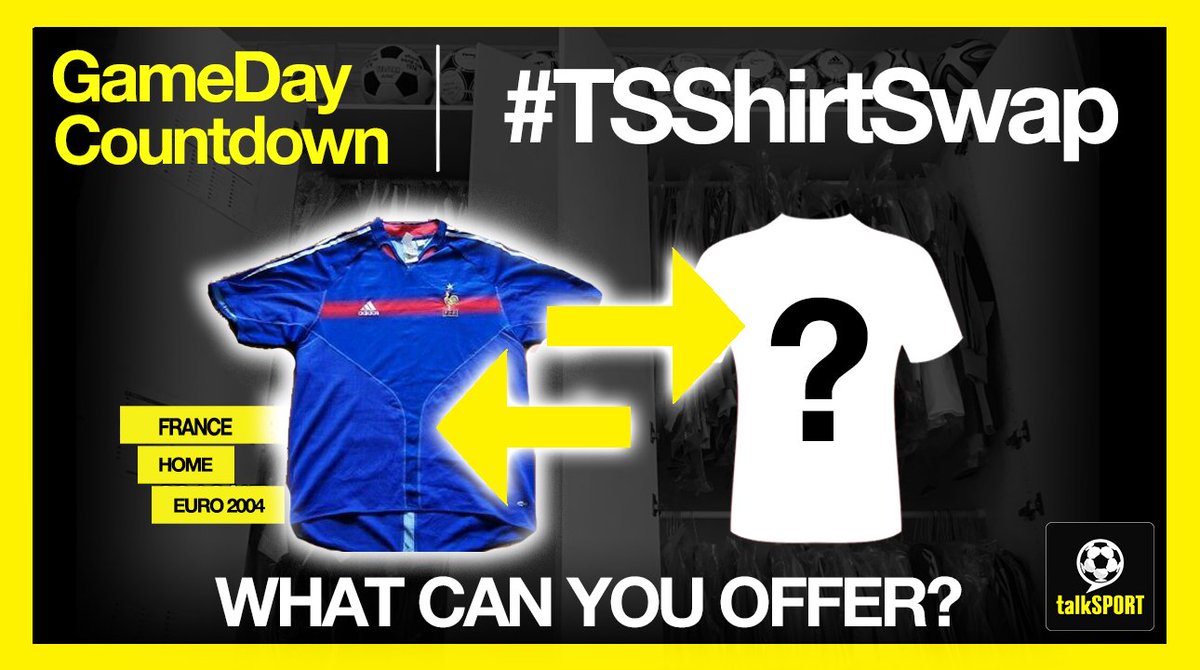 talkSPORT's tweet photo. The #TSShirtSwap continues!
This week, we've got this France Euro 2004 shirt, which we'll swap for ANY shirt you’ll offer us. 👕
We’ll get it signed by all our presenters.
What will you offer us for it? 🤔
📻 Listen → https://t.co/nOCybhqfpb https://t.co/kIKGftb9YE