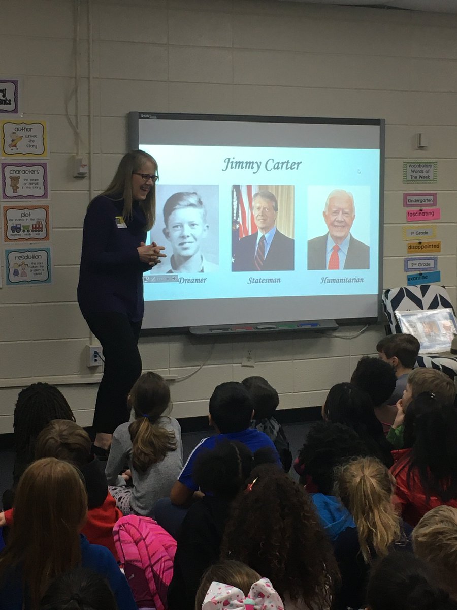 First and second grade students enjoyed a presentation this morning from Ms. Marle and Park Ranger Patty from the Jimmy Carter National Historic Site. Students had fun learning about the National Park Service and the life of President Jimmy Carter! <a href="/JCNHSeducation/">Jimmy Carter Nat. Historic Site Education Program</a> <a href="/JimmyCarterNPS/">Jimmy Carter National Historical Park</a>