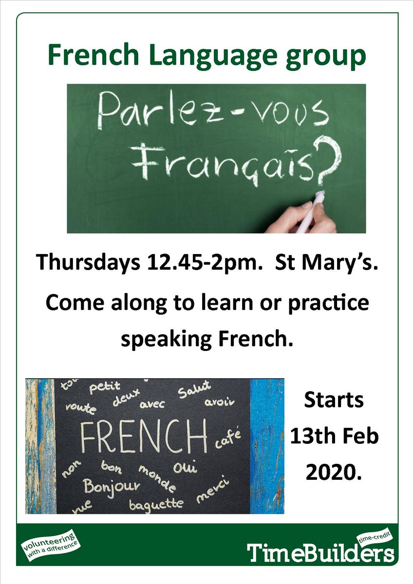 TimeBuilders has 2 new opportunities. Learn how to run a brilliant group over two days, and learn French in our weekly group

#LearningAndDevelopment #sheffield #stmarys #timecredits