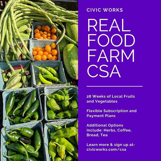 It’s that time of year again! Time to sign up for your Real Food Farm CSA! Become a member and enjoy the taste of farm fresh, Baltimore local produce throughout the growing season. Sign up at civicworks.com/csa. #baltimore #localfood #urbanfarming ift.tt/38Zw4My