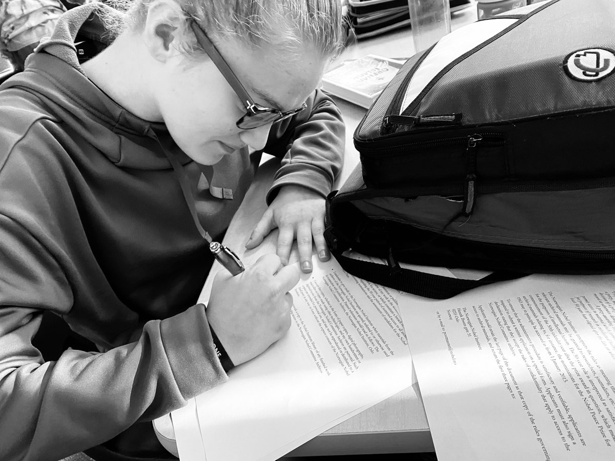 SteadmanAmy's tweet photo. Our @DerbySchoolsKS @DNMSFalcons student, Ellie, is submitting her request to The Norwegian Nobel Institute to access secured Nobel Peace Prize records to confirm Maria Montessori's nomination more than 50 years ago. #authenticresearch for @NationalHistory Day at its finest! https://t.co/6OXbNWE7K5