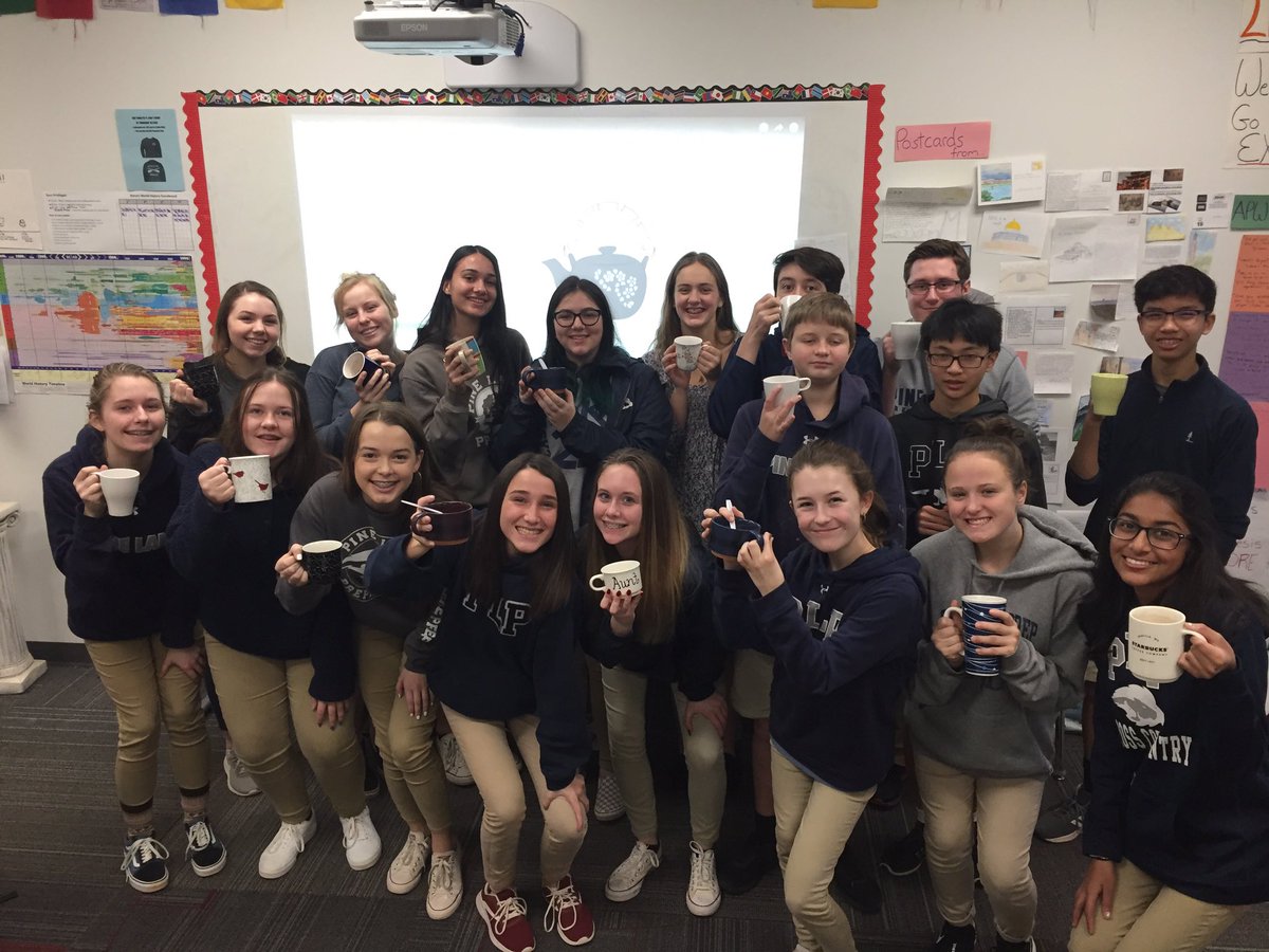 CoachElmquist's tweet photo. APWH Stimulant Seminar: we read about the histories of coffee, tea, and hot chocolate while enjoying the hot beverages! Britain and China fought the Opium Wars over stimulants! #APWH #Chasing5s #tea #coffee @HoffPhD @LoriReuter1 https://t.co/oT0QpGhCPe