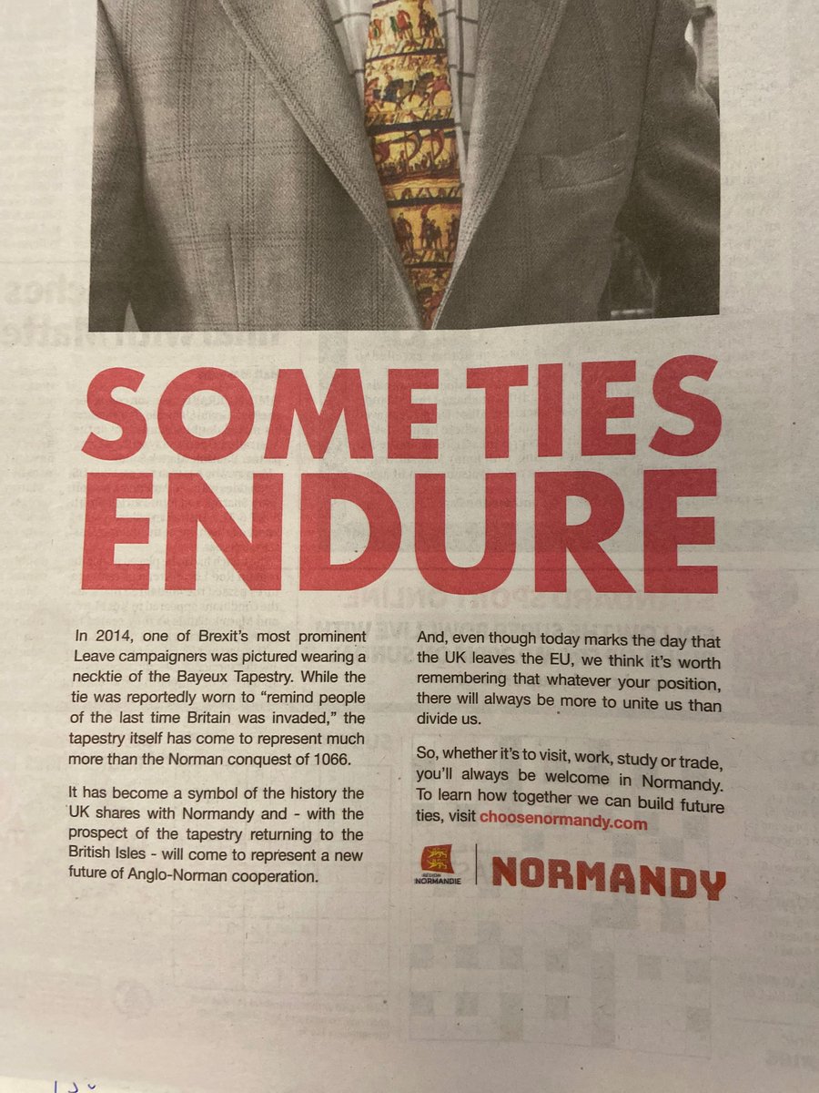 As our Choose Normandy ad in today's Times and Evening Standard shows: the #EnduringTies the UK shares with Normandy will continue long after #BrexitDay 🇬🇧 🇫🇷 Follow @choosenormandy and visit choosenormandy.com for more.