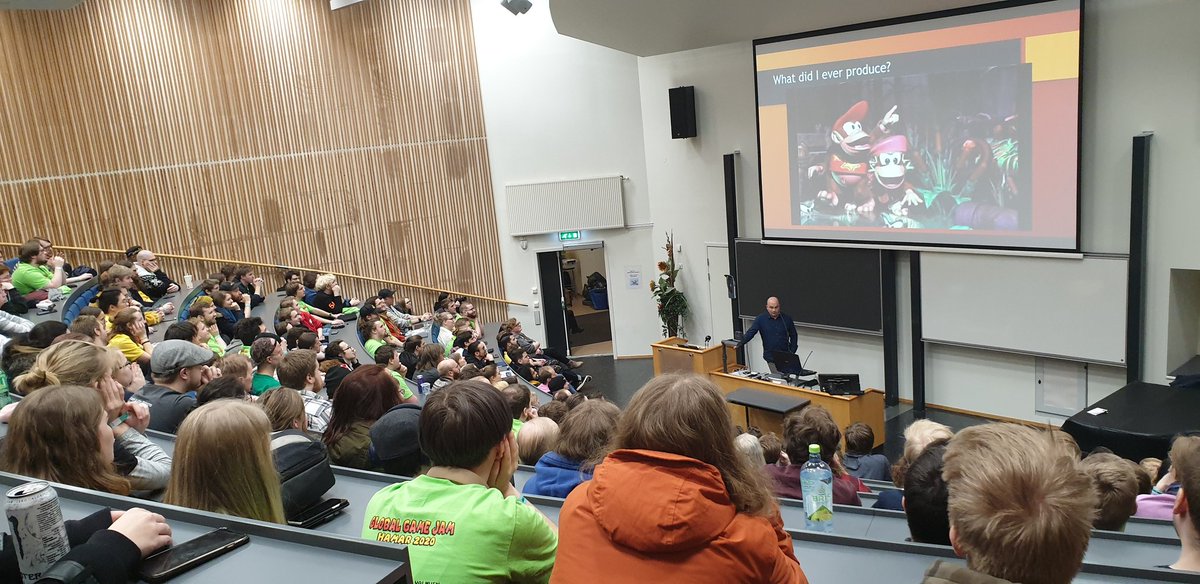 jam_global's tweet photo. The first keynote speaker of @GGJHamar David Wise talks about how he got started with music in games.

#GGJ2020 #GGJHamar https://t.co/dMm2zWIOsS