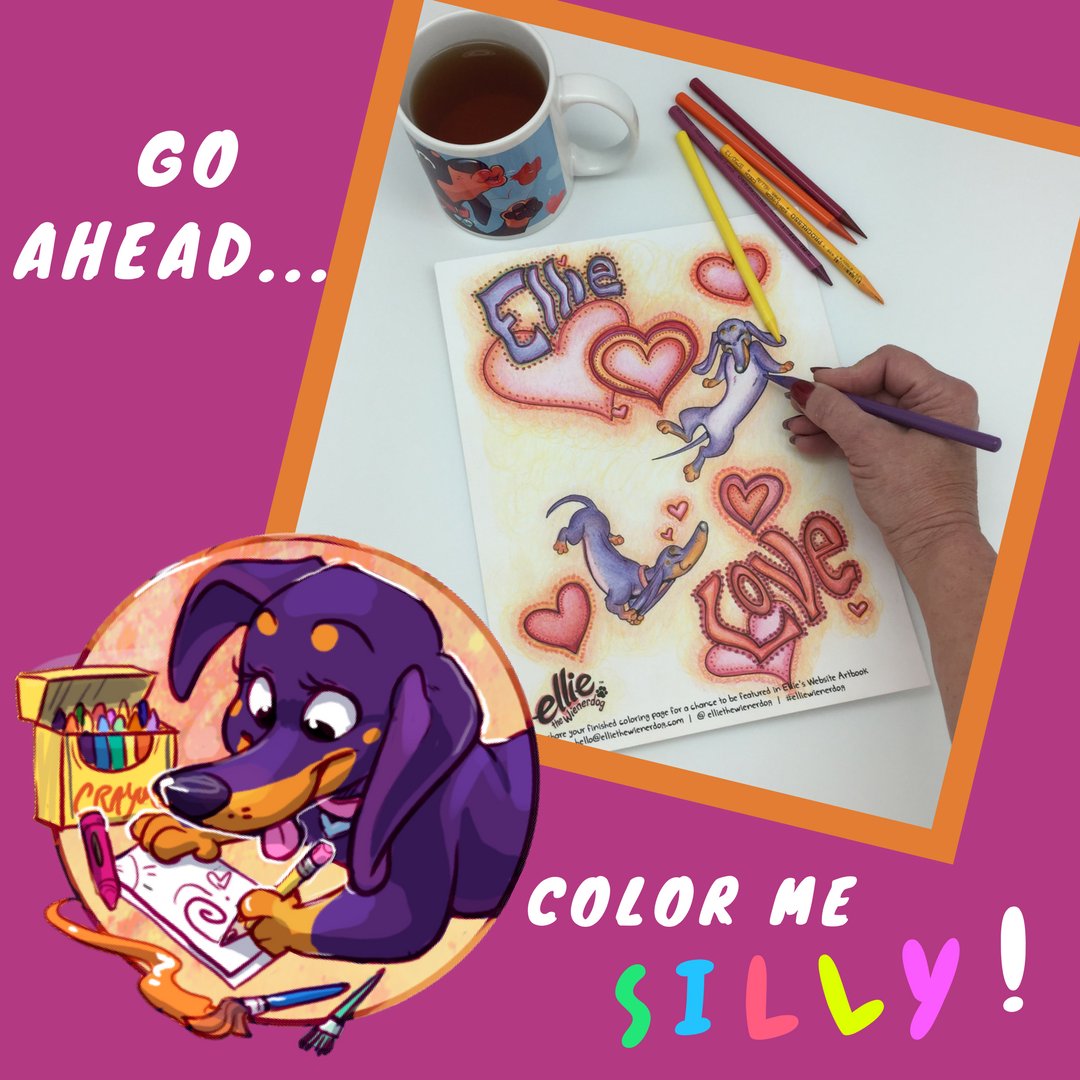 EllieWienerdog's tweet photo. Love is in the Air and what better way to Inspire Your Heart Than With Art! My "Ellie Love" Coloring Page is now available for FREE. Check it out here: https://t.co/DBRVk4k1jC ๐พ๐๐พ #inspireyourheartwithartday #colormesilly #elliethewienerdog #purplewienerdog https://t.co/NBqDXCsQuF