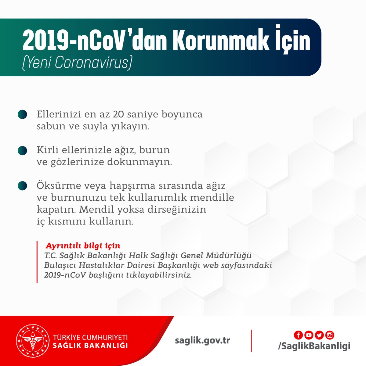 saglikbakanligi's tweet photo. Yeni Coronavirus’tan korunmada kişisel hijyen kuralları çok önemlidir.

Ayrıntılı bilgi için https://t.co/uzDgAPVUX0 https://t.co/QW1o9EyzUR