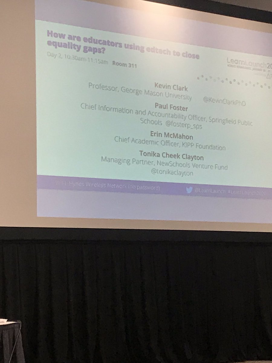 Happening now: <a href="/LearnLaunch/">LearnLaunch</a> session on #edtech &amp; closing #equity gaps w/ <a href="/fosterp_sps/">Paul Foster</a>, <a href="/tonikaclayton/">Tonika Cheek Clayton</a>, <a href="/KIPP/">KIPP Public Schools</a>, &amp; @KevinClarkPhD.  Erin McMahon on 3 factors of successful implementation: #professionaldevelopment, #assessment of student work, &amp; quality of content. #learnlaunch2020
