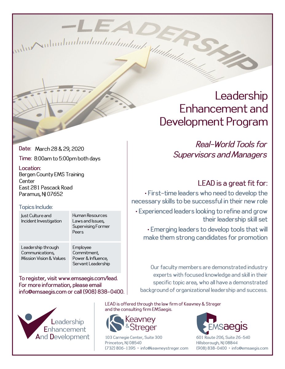 Is now a good time for you to develop your EMS leadership skills? Are you looking for new opportunities that might require real-world tools that you might not have? The Leadership Enhancement and Development Program might be for you! emsaegis.com/lead