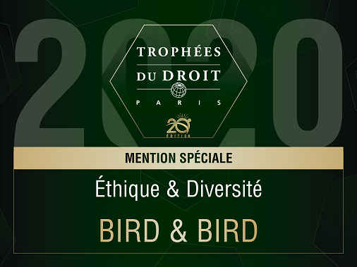 Engagé depuis le 01012000 en faveur de la parité et de la mobilité sociale, <a href="/twobirdsFR/">Bird & Bird France</a> est fier d'avoir reçu le Trophée Mention Spéciale du Jury du #TDD20 Ethique et diversité. Félicitations à <a href="/DjaziT/">Djazia Tiourtite</a>, <a href="/alexandrevuchot/">vuchot</a> et <a href="/borismartor/">MARTOR BORIS</a> d'avoir porté la candidature du cabinet.