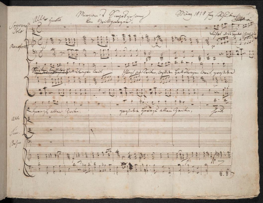 Handwritten musical score of Mirjam's Siegesgesang by Franz Schubert