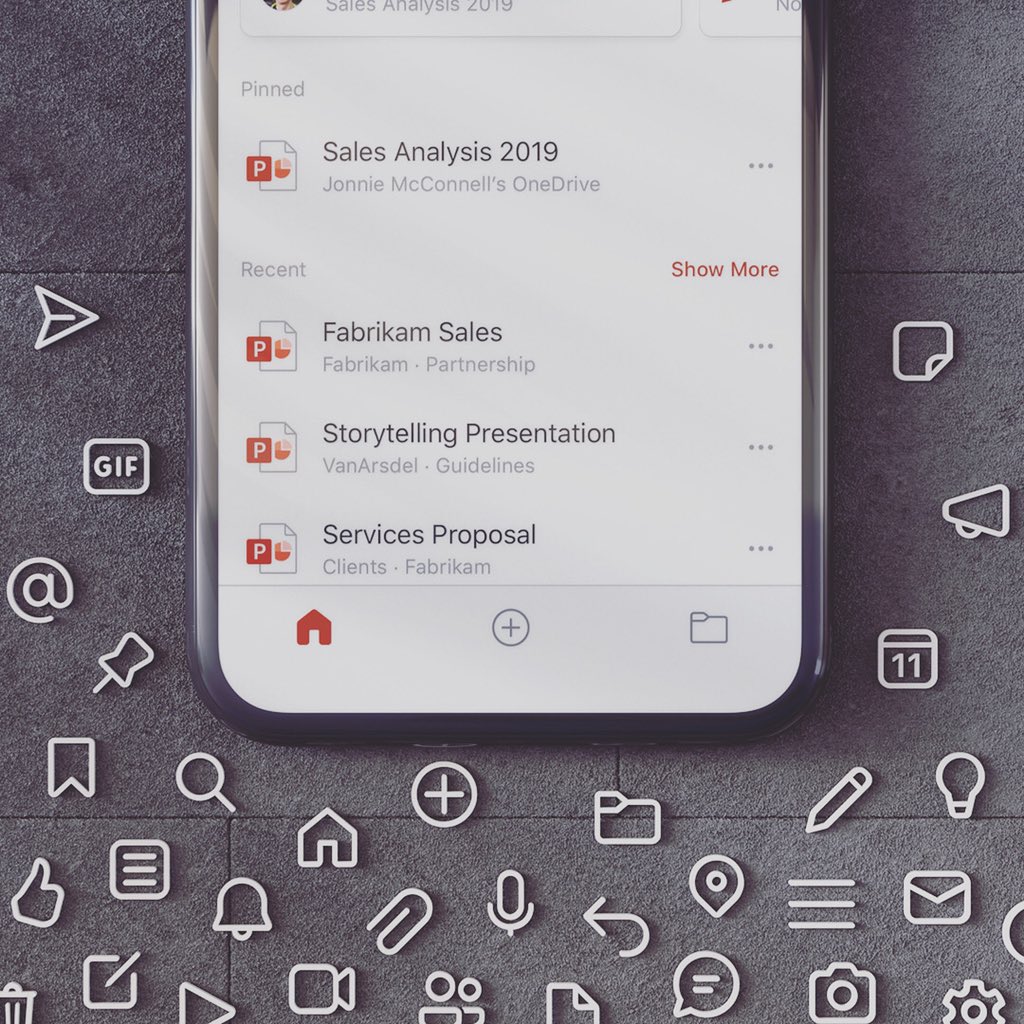 A mobile screen with icons in white outline surrounding it.