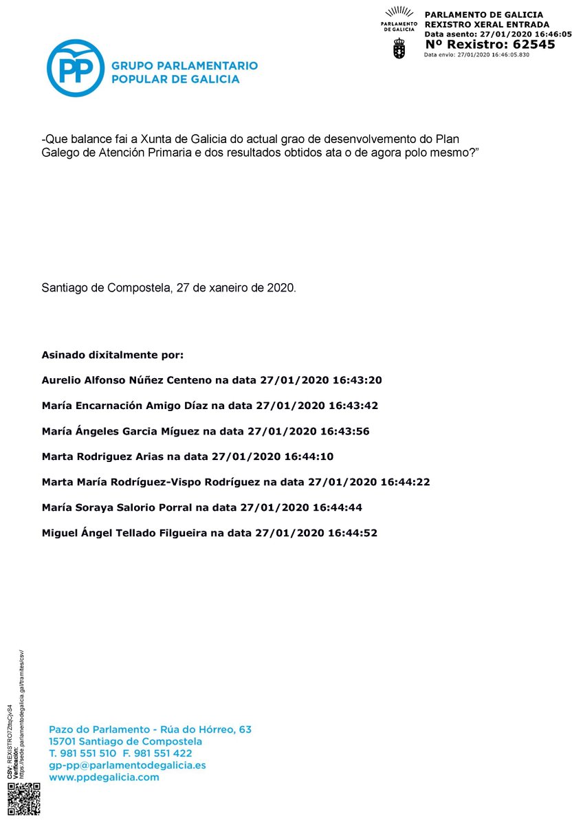 GrupoPopularGal's tweet photo. 🏥📅O balance do grao de desenvolvemento do Plan Galego de Atención Primaria e dos resultados obtidos ata o de agora será obxecto dunha pregunta por parte do voceiro de Sanidade, @AurelioNez  no Pleno da próxima semana no @Par_Gal https://t.co/FcCuUNV0L9