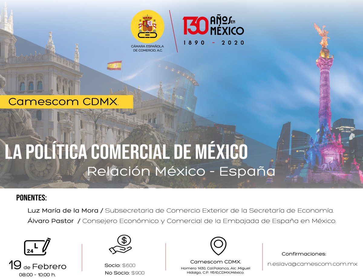 camescommx's tweet photo. Conoce todo acerca de la inclusión, innovación y diversificación de nuevos mercados para los sectores y pymes en el comercio bilateral, para formar cadenas de valor y proveeduría en el mundo.

@GobiernoMX
@EmbEspMex

#EventoCamescom
#130AñosEnMéxico https://t.co/KgoOeuA29W