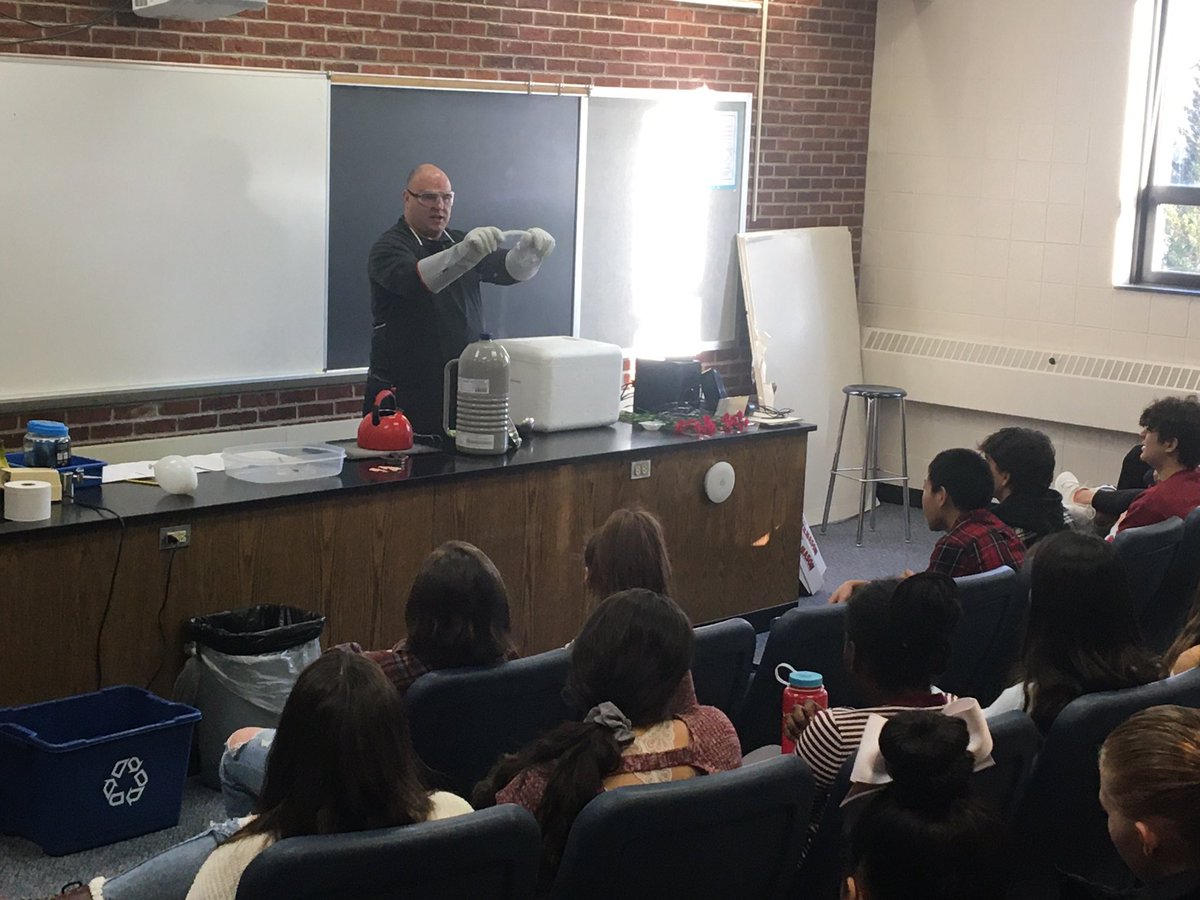 PHS chemistry students learned a new definition of the word “cold” today as part of the belated first annual PHS Mole Day Celebration organized by the chemistry teaching team. A big “Thank You” to the PHS PTO for supporting the liquid nitrogen demonstrations!