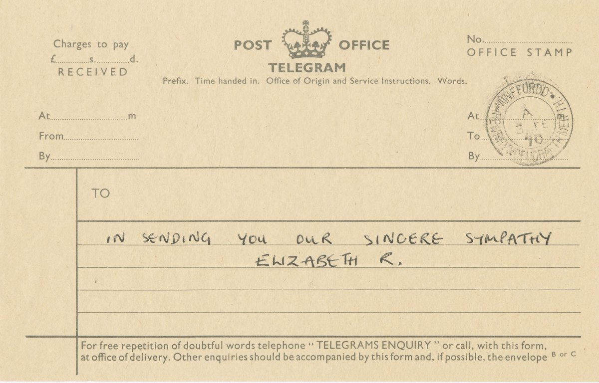 Telegram from HM Queen Elizabeth II to Edith Russell expressing condolences for Bertrand Russell's Death (verso)