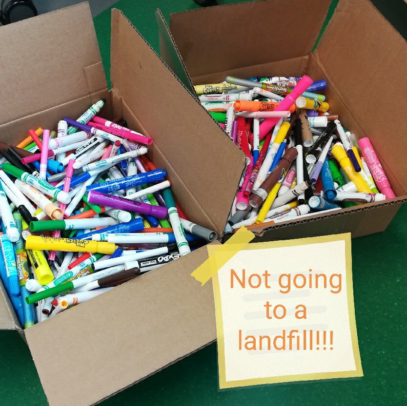DavidsonCreek's tweet photo. DCE Mustangs are doing their part to help the environment. So far we have collected 10lbs of felt markers that won’t be heading to the landfill. #dce #dcemustangs #dcecares #eipsteaches @eips https://t.co/f6YJwu3Fvd